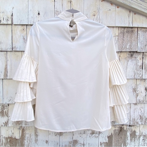 INA Ruffles Bell Pleated Sleeves Bow Tie Neckline Blouse - Picture 4 of 7